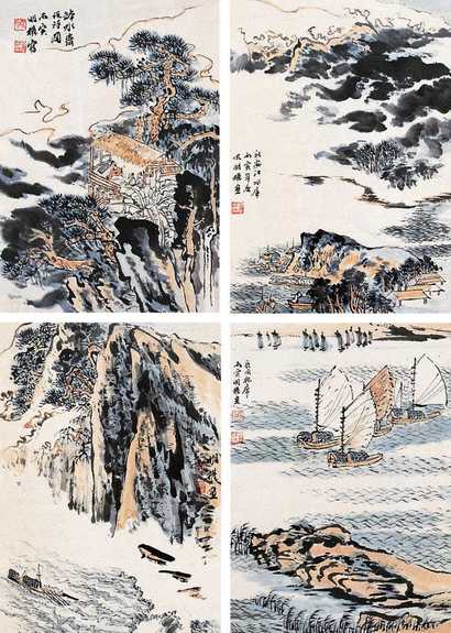 沈明权 山水 册页（十开选四）
